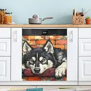 AIXIWAWA Husky Cute Dishwasher Magnet Cover Panel 1 Pack 23x26 in for Fridge Washing Machine Magnetic Decoration for Appliance