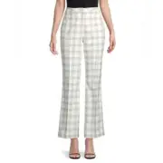 Elie Tahari Noir/Sky/White Plaid Flared Leg Pants Size 4 -MSRP $225