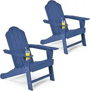 [Giantex] Adirondack Chair, HDPE All-Weather Patio Chair with Built-in Cup Holder, Outside Composite Chairs, Lawn Chair for Campfire, Deck, Garden, Yard, Balcony, Outdoor Fire Pit Chairs (2, Navy)