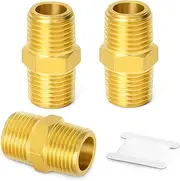 GORAGUCHI Male Solid Brass Pipe Fitting,Reducing Hex Nipple 3/8"x 3/8" NPT Thread Adapter (3PS)