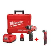 Milwaukee Screwdriver Kit 1/4"12V Cordless Hex 2-Speed W/3/8" Right Angle Drill