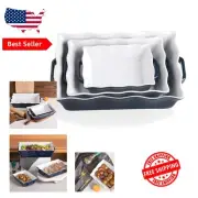 Wave Edge Ceramic Bakeware Set - Versatile Rectangular Casserole Dishes in Navy