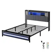 Double Bed Frame with Storage Headboard RGB LED