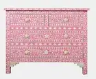 Bone Inlay Chest Of 4 Drawers Floral Design In Pink Color