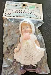 NIP Vintage Daisy Kingdom Dolly's Doll~PVC mini 3.5" baby doll w/crocheted dress