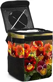 Car Trash Can with Lid,Bag Hanging Storage Pockets Leak-Proof,Portable Garbage Bin,Butterfly Flowers