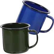 VERDANVERSE 2pcs Vintage Enamel Drinking Cups Sturdy Blue Green Mugs for Coffee Milk Tea for Camping Hiking Outdoor Activities for Family Friends