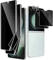 [6 Pack] for Samsung Galaxy Z Flip 6 Privacy Screen Protector, 2 Pack Internal Anti-Spy Film + 2 Pack Outer Privacy Glass Screen Protector + 2 PCS Metal Camera Lens Protector, Anti-Spy, Case Friendly