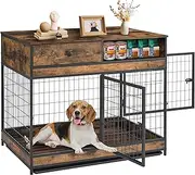 FAVOOSTY Dog Crate Furniture, 38.8" Dog Kennel Indoor for Small/Medium/Large Dog, 2-in-1 End Table Dog Cage, Wooden Heavy Duty Dog Crate up to 90lbs with Double Doors & Removable Tray, Vintage Brown