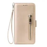 For Samsung S10 Solid Pu Leather Zipper Wallet Double Buckle Protective Case With Stand and Lanyard Gold