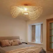Retro Chandeliers Natural Bamboo Light and Rattan Ceiling Light Vintage E27 Hand-Woven Ceiling Lighting for Dining Room Living Room Bar Cafe Pendan...