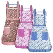 3 Pcs Women Floral Aprons with Pocket Soft Kitchen Chef Aprons for Women