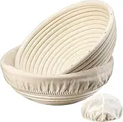 Banneton Bread Proofing Basket Set Of 2, Banneton Basket, 9 inch Sourdough Proofing Basket Round Proofing Bowls Handmade Rattan Baskets and Liners, Artisan Sourdough Bread Making Kit