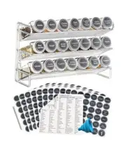 3 Tier Spice Rack Organizer with 21 Empty Spice Jars, 386 Spice Labels, Chrome