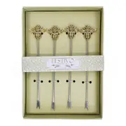 4pc Metal 14.5cm Cocktail Pick Drink Reusable Martini Stick Set Silver/Gold