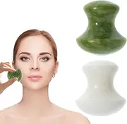 Kzvsiy Mushroom Gua Sha Set, 2-Piece Natural Crystal Eye Massage Tools for Facial Care, Smooth Mushroom-Shaped Scrapers for Wrinkle Removal & Spa Lift (White & Green)
