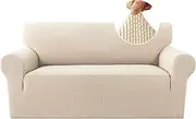 H.VERSAILTEX Stretch Sofa Slipcover Spandex Jacquard with Elastic Bottom, 1-Piece Sofa Cover Furniture Protector Couch Soft for Pets(2 Seater, Natural)