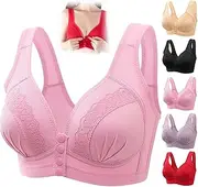 [LYPOCS] 2023 Front Button Breathable Skin-Friendly Cotton Bra, Front Button Breathable Bras for Older Women (XXL,Rose)