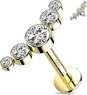 [Melighting] 14K Solid Gold Helix Earring Curved Cartilage Earrings Internally Threaded Tragus Stud CZ Flat Back Earring 16G Labret Stud Conch Piercing Jewellery