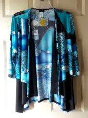 CARIBE INC USA TEAL BLUE & BLACK 3/4 SLEEVE DRAPE JACKET SIZE MEDIUM NWT