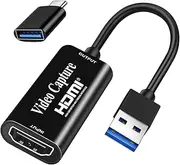 Video Capture Card, Fulfalic 4K HDMI to USB Game Capture Card, Full HD 1080p Capture Card, HDMI Video Game Capture for Editing Video/Games/Streaming/Online Teaching(Black)