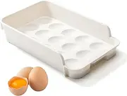 Rolling Egg Dispenser for Refrigerator, Space-Saving Egg Dispenser Holder, Slide Storage Box, Stackable 15 Egg Tray for Fridge, Kitchen