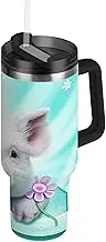 RPLIFE Tumbler with Handle 40 Oz, Insulated Stainless Steel Coffee Tumbler for Men Women Travel, Cute Pig Fence Flower