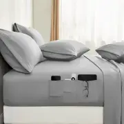 6 Pieces Bed Sheets Set with Pockets on Side(King, Light Grey), Sweat-Wicking...