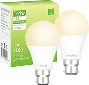 12W Light Bulb FRESHIN Bayonet B22 100 Watt Equivalent LED Light Bulbs 4000K Nature White 1100lm CRI 80+, Non-Dimmable, No Flicker, Long Lasting (2)