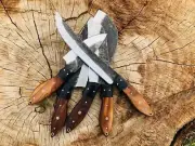 Hand Forged Carbon Steel Chef's Knife Set of 5 BBQ Knife Kitchen Knives Set Gift