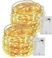 [Romwish] 12M 120LED Fairy Lights, Battery Operated Warm White String Lights, Copper Wire Lights for Kids Bedroom Indoor, Birthday, Christmas, Wedding, Party, Tree, Wall Decoration-2 Pack