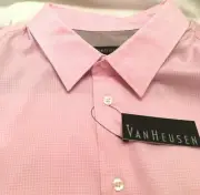 VAN HEUSEN Pink Checked Long Sleeve Button Front Shirt Mens Sz 18 - 18 1/2 New