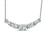 Oval Lab-Created White Sapphire and 0.1 CT. T.W. Diamond Graduated Five Stone Necklace in Sterling Silver