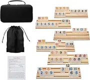 JEVERGN Rummy Cube Game 6 Player Edition, 160 Tiles Rummy Game with 6 Wooden Racks, Travel Rummy Game Set with Portable Case, Fit for Family Classic Board Games