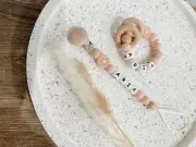 Dummy Clip Personalized Silicone Rattle Ring Set Soother Chain Baby Shower Gift