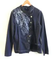 Biba Germany Light Weight Jacket Cotton Blend Stud/Lace/Sequin Trim Size M