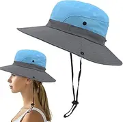 [Vriusi] Foldable Fishing Hat, Foldable Fisherman Hat | Wide Brim Sun Hat - Outdoor UV Protection Hat, Summer Sun Hat for Men, Comfortable Hat, blue