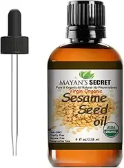 USDA Certified Virgin Organic Sesame Seed Oil Unrefined 100% Pure Natural For Skin, Body, Face, and Hair Growth Moisturizer. Great For Creams, Lotions, Lip balm and Soap Making Large 4oz Glass Bottle