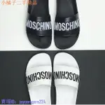 二手 MOSCHINO LOGO 字母橡膠 膠底拖鞋/女鞋 SLIDE SANDALS黑色 白色 尺寸齊全