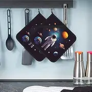 Astronaut Solar System Planets Pot Holders with Pocket for Kitchen Potholders 2 PCS Heat Resistant Hot Pads Machine Washable Oven Mitts Large Coaster Trivets for Cooking Baking 8 X 8 Inches