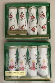 Vintage 4 Holiday Fingertip Towels Candles & Poinsettias Cotton 2 Boxes NOS