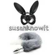Halloween Cosplay Bandage Furry Fox Tail PU Leather Face Masks Cosplay Plugs
