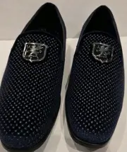 New Stacy Adams Navy BLUE Velour STUDDED Swagger SMOKING Dress Shoes SZ 8.5