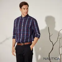 在飛比找momo購物網優惠-【NAUTICA】男裝 撞色格紋長袖襯衫(藍)