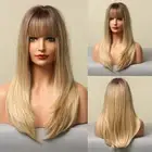 Blonde Wigs for Women Long Straight Ombre Wigs with Bangs Heat Resistant Fibe...
