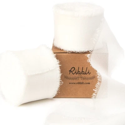 White Chiffon Ribbon 1-1/2 inch x 20 Yard Handmade Fringe Chiffon Silk Ribbon...