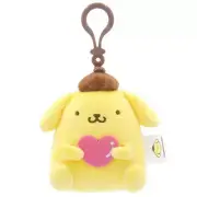 New Sanrio Pompompurin Yellow Heart Love Plush Mascot Key Bag Clip Holder Charm