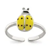 Polished Enamel Yellow Ladybug Toe Ring - Solid Sterling Silver Open Adjustable