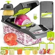 Vegetable Chopper,Quinzi Multifunctional 13-in-1 Food Choppers Onion Chopper Vegetable Slicer Cutter Dicer Veggie chopper with 8 Blades,Colander Basket,Container for Salad Potato Carrot Garlic