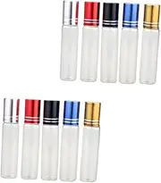 HONITANO 10Pcs Refillable Roller Ball Bottles Durable Containers for Essential Oils Perfumes and Liquids Leak Design Includes Each of Silver Black Blue and Red